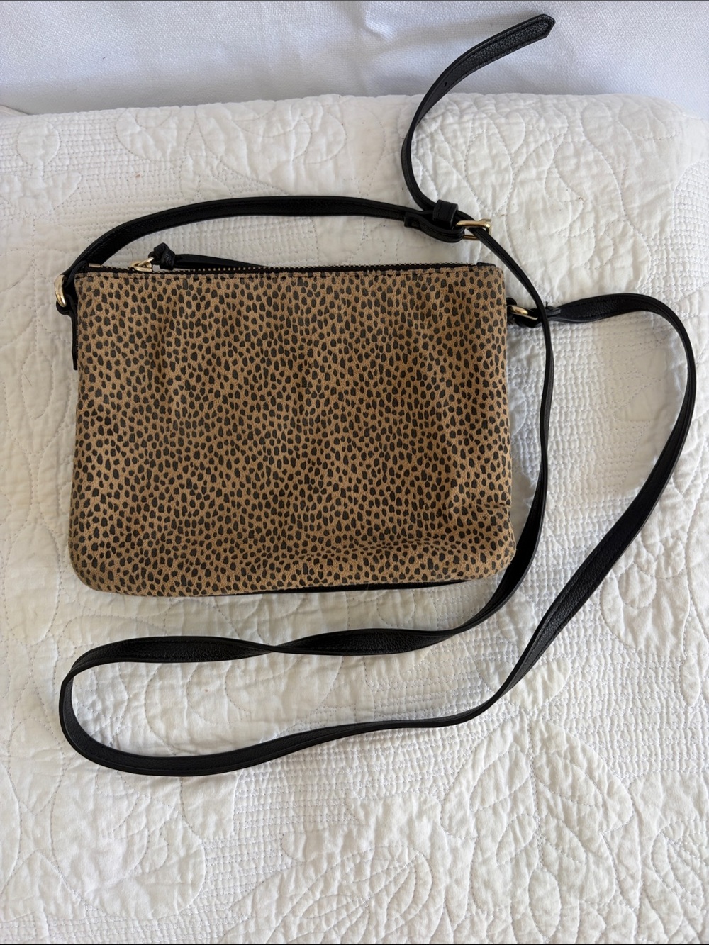 Old Navy Leopard-Print Tan and Black Crossbody with Black Adjustable Strap